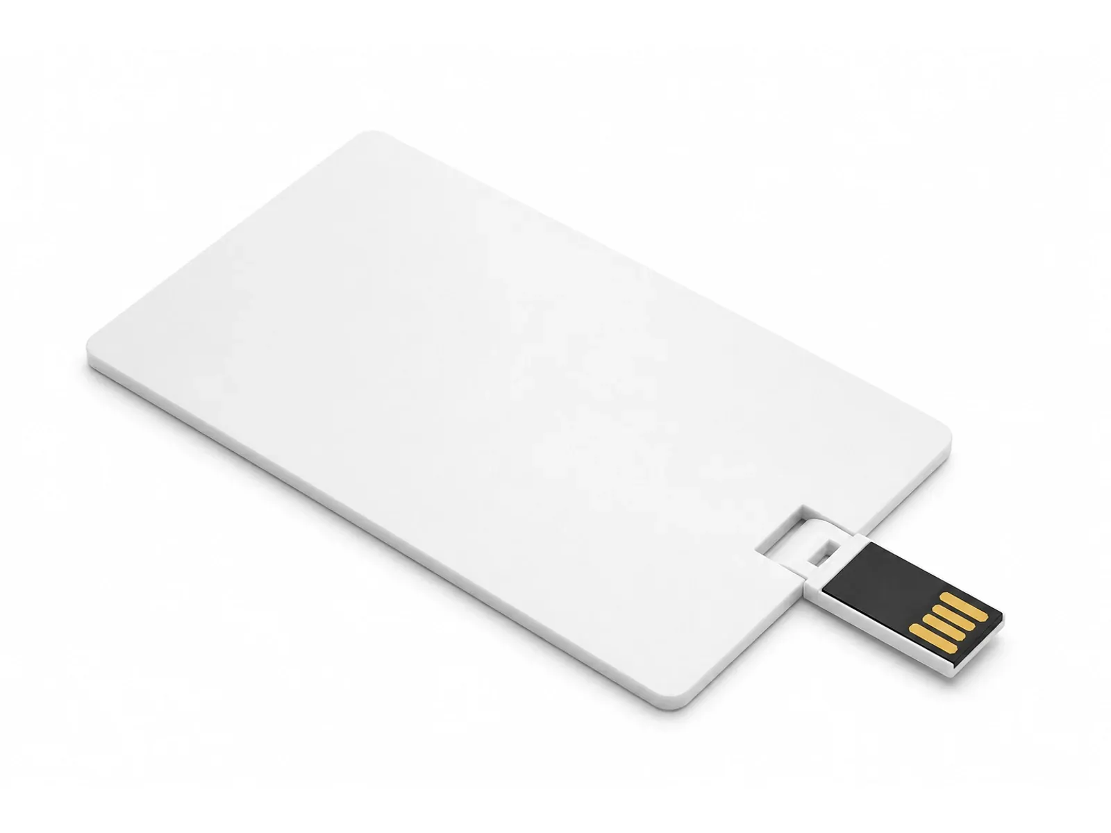 Pendrive blanco en formato tarjeta de crédito con conector USB-A desplegable