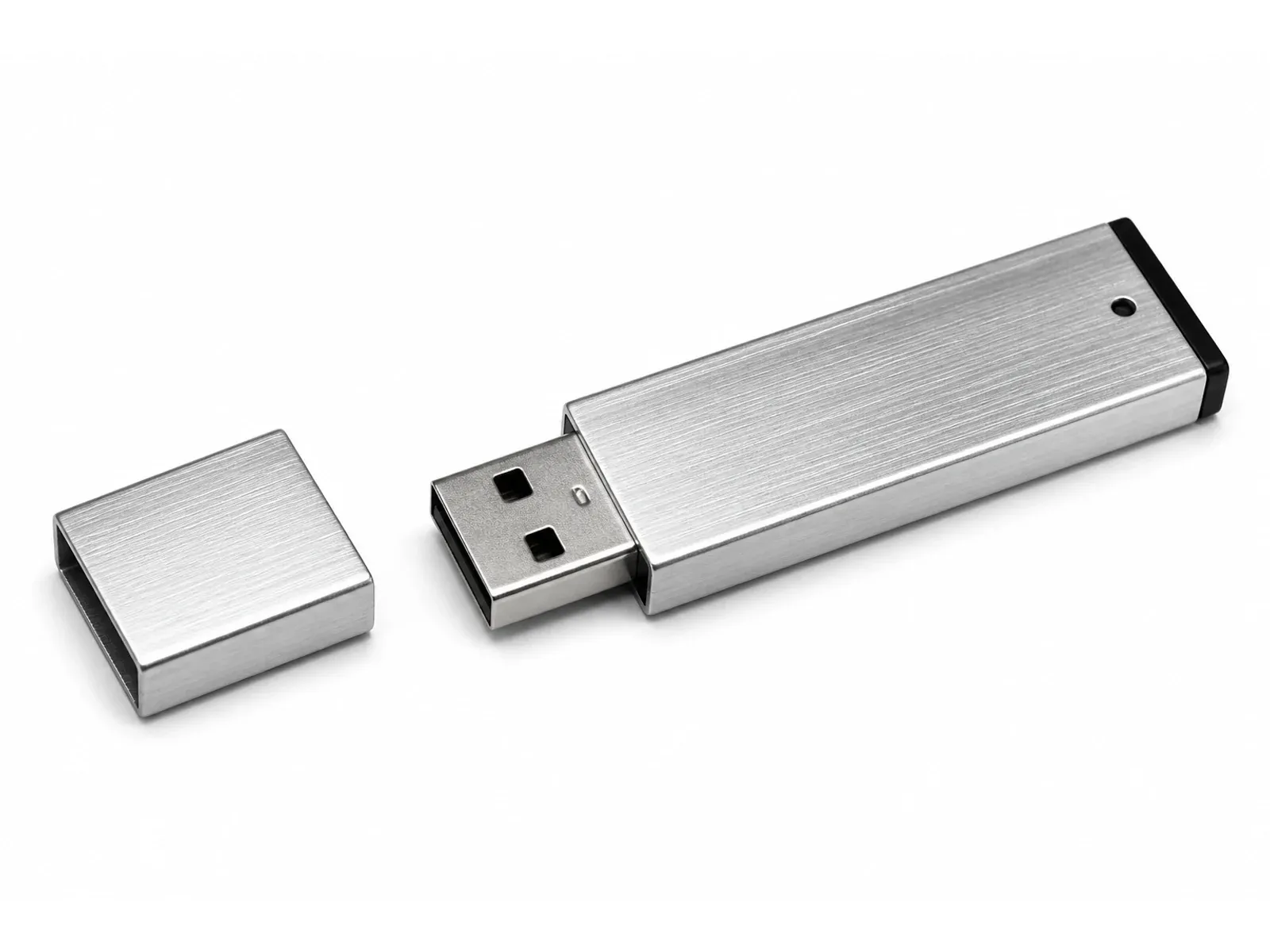 Pendrive metálico cepillado con tapa suelta y conector USB-A