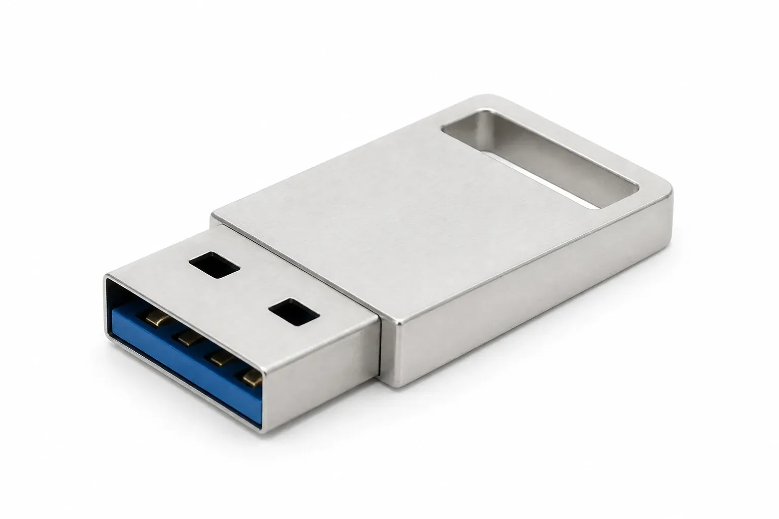 Pendrive mini de metal cepillado con recorte rectangular y conector USB-A
