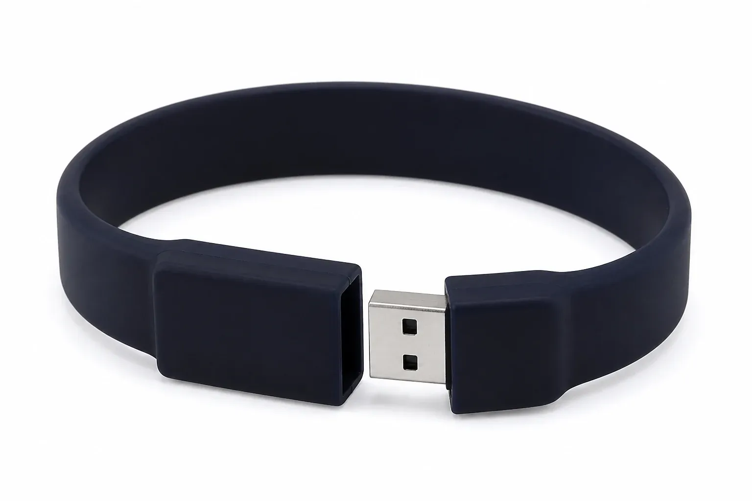 Pulsera USB de silicona azul marino con conector USB-A